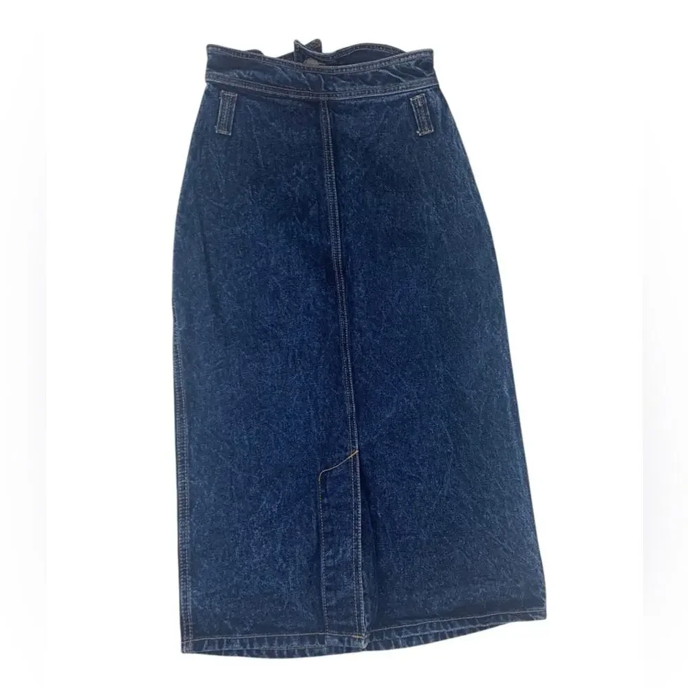 Jordache size 7 24 vintage acid wash Dark Blue Denim Skirt pencil retro 90s fold